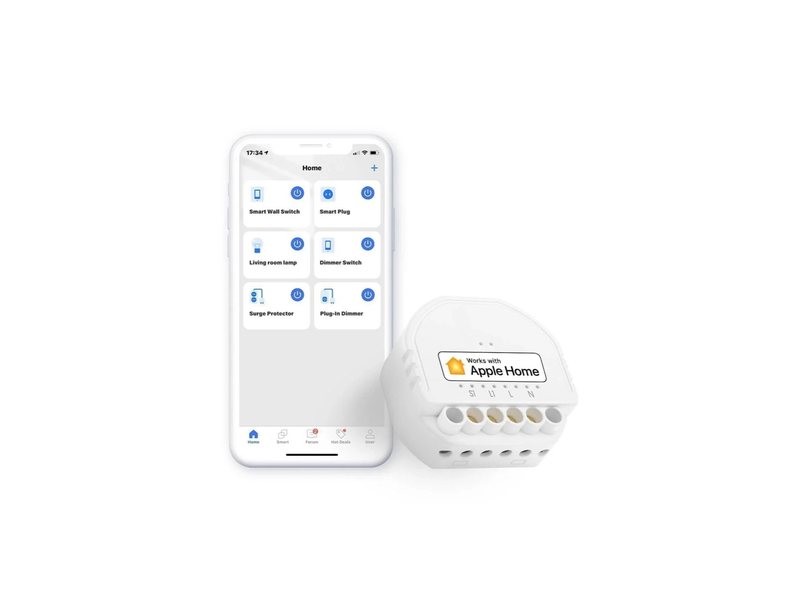 Meross Smart-Home-Modul mit App auf dem Smartphone